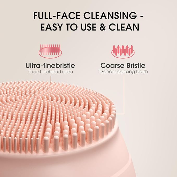 Facial Cleansing Brush,Silicone Face Scrubber,Pore Scrubber for Women Men,IPX7 Waterproof Exfoliating Face Brush,Rechargeable Electric Face Scrub,Pink-Velvo Beauty