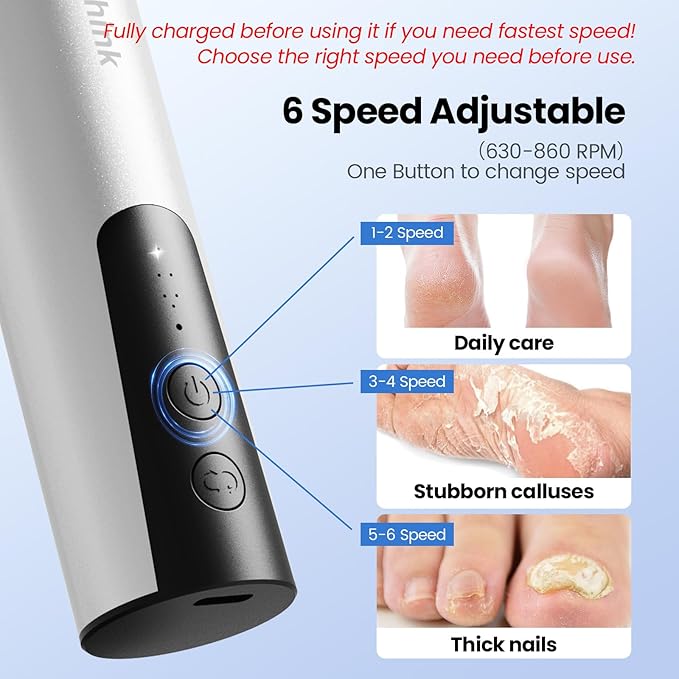 Electric Foot Callus Remover, 2 in 1 | 6 Speed Adjustable Foot File Nail Grinder with Sandpaper Disks, Professional Sander Pedicure Tool for Feet Dead Skin, Self Care Gifts for Women Mom Lover Friends-Velvo Beauty