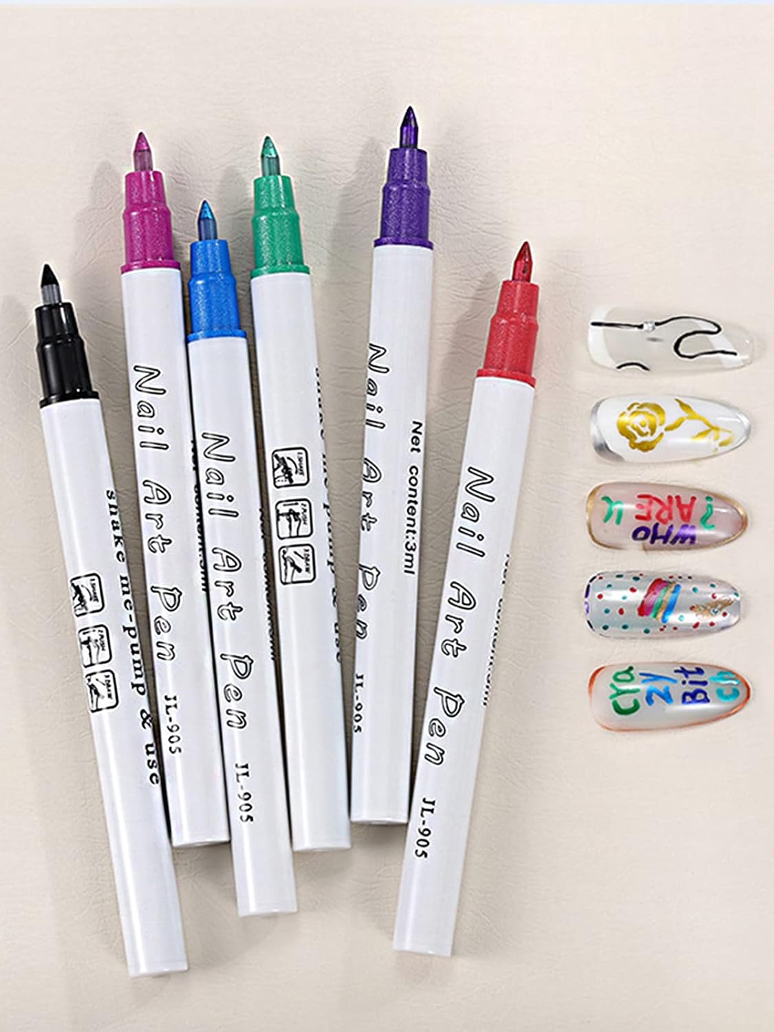 12 Color 3D Nail Art Pens Set, Kalolary Nail Point Graffiti Dotting Pen Drawing Painting Liner Brush for DIY Nail Art Beauty Adorn Manicure Tools-Velvo Beauty