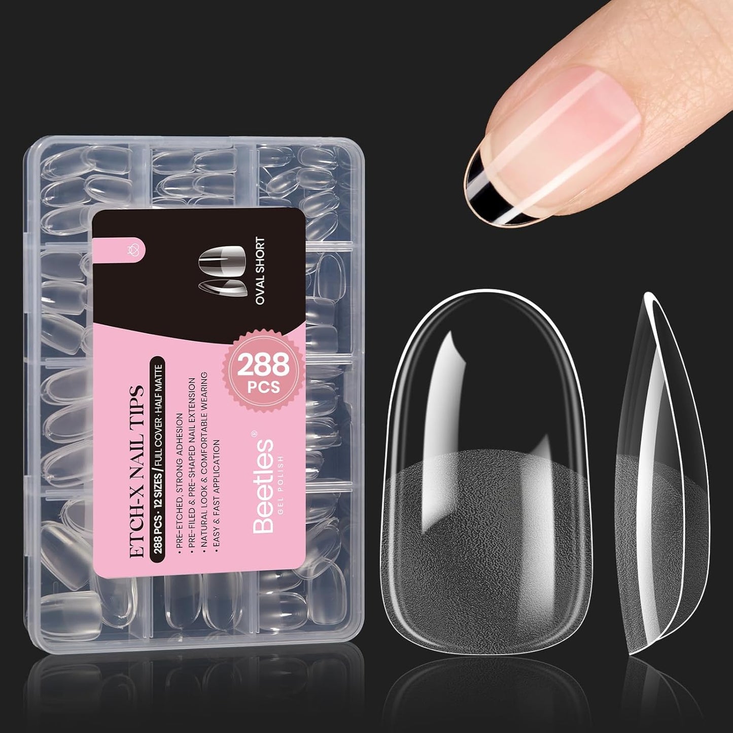 Beetles Gel Nail Tips Short Oval Fake Nails 288Pcs Pre-Shaped Half Matte Press on Nail Tips Full Cover False Nails Gifts for Girls Women Gelly Tips Home DIY Nail Extension-Velvo Beauty