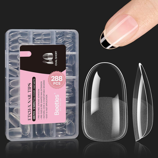 Beetles Gel Nail Tips Short Oval Fake Nails 288Pcs Pre-Shaped Half Matte Press on Nail Tips Full Cover False Nails Gifts for Girls Women Gelly Tips Home DIY Nail Extension-Velvo Beauty
