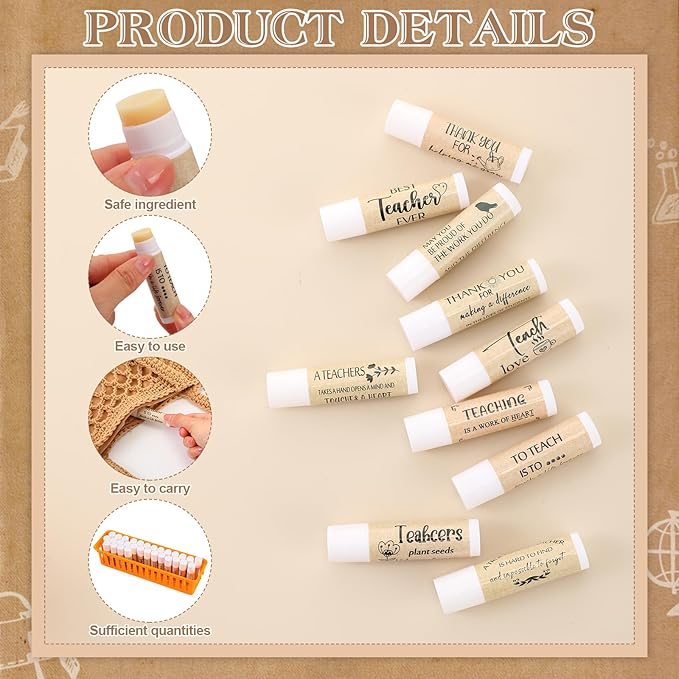 30 Pcs Back to School Teacher Gifts Bulk Lip Balm Favors Thank You Gifts for Teachers with Inspirational Quote Gifts Lip Balm Christmas Thanksgiving Gifts for Teachers Welcome Back to School-Velvo Beauty