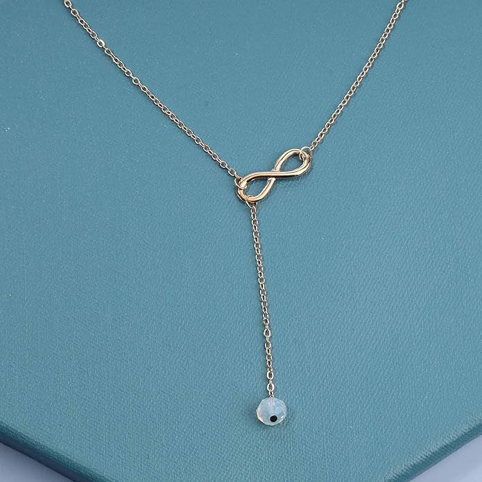Boho Crystal Infinity Necklace Gold Y Necklace Minimalist Crystal Y Lariat Necklace Chain Jewelry for Women and Girls-Velvo Beauty