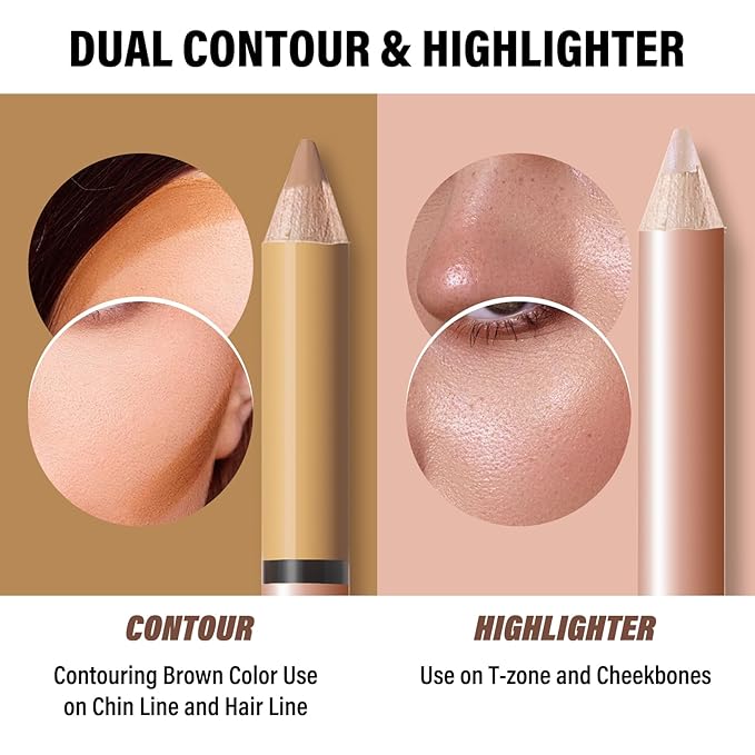 2 in 1 Cream Bronzer and Highlighter Stick,Cream Dual-Ended Highlight Contour Stick,Long Lasting & Waterproof Face Brighten Make up Pen-Velvo Beauty