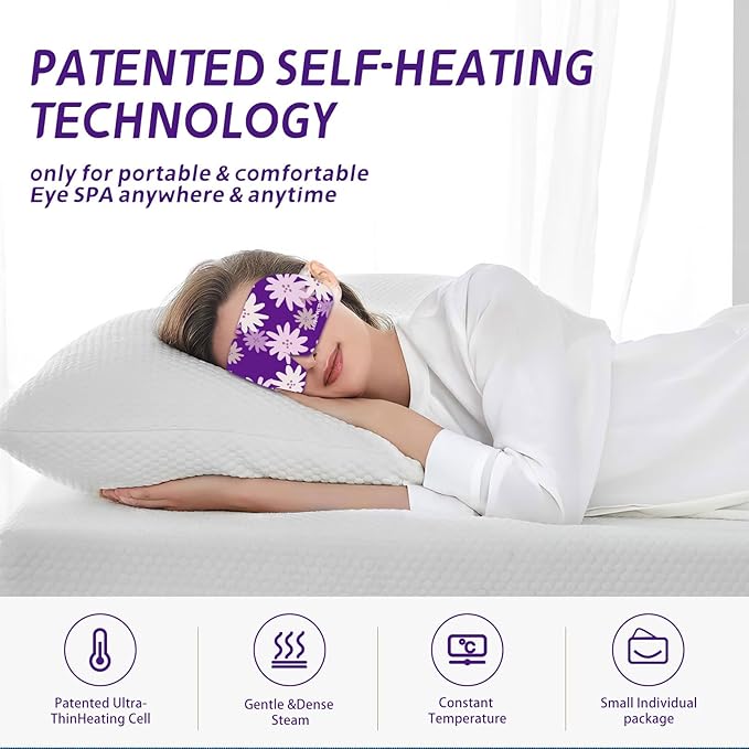 Steam Eye Mask Self Heating Moist Eye Compress Disposable SPA Warm Eye Mask 10 Packs for Dry Eyes, Eye Fatigue, Stress Relief, Soothing Headache Travel Trouble Sleeping(Lavender)-Velvo Beauty