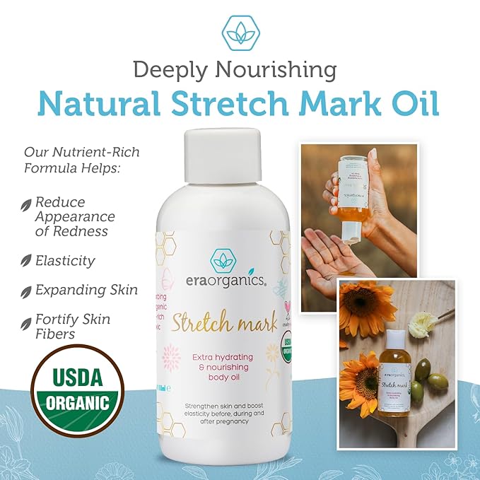 Era Organics Organic Stretch Mark Oil for Pregnancy - Extra Moisturizing Belly Oil for Pregnancy - Pregnancy Oil to Prevent Stretch Marks - Pregnancy Must Haves-Velvo Beauty