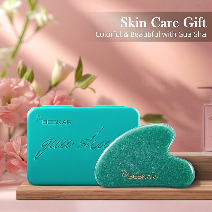 BESKAR Gua Sha Facial Tools, Natural Jade Stone Guasha Massager for Jawline Sculpting, Tighten Face Skin and Reduce Wrinkles, Face Eyes Body Neck Massage Tool, Skin Care Gift-Velvo Beauty