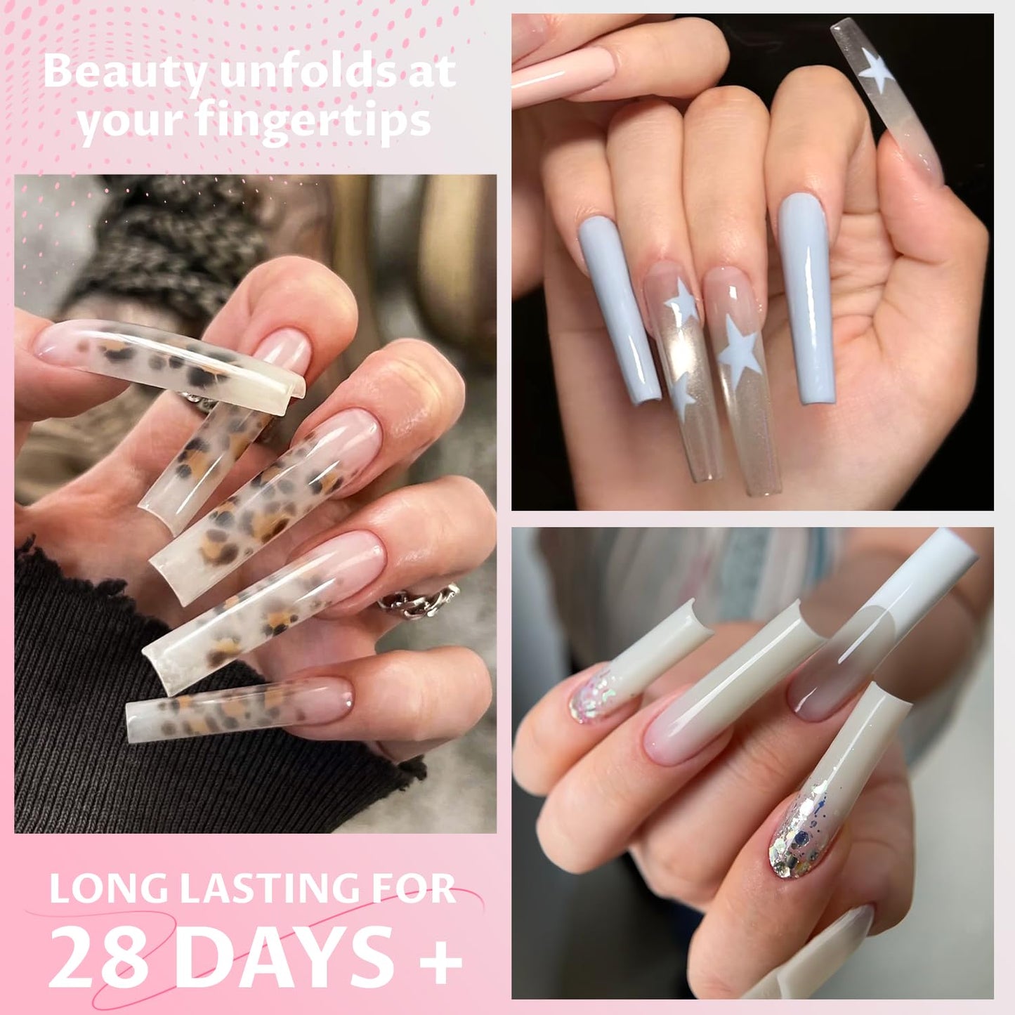 Ranrose 600PCS Clear Extra Long Nail Tips for Acrylic Nails Professional, No C Curve Gel Tips 12 Size XXXL Pre-shaped Half Cover Fake Nail for Press On Nail Extensions-Velvo Beauty