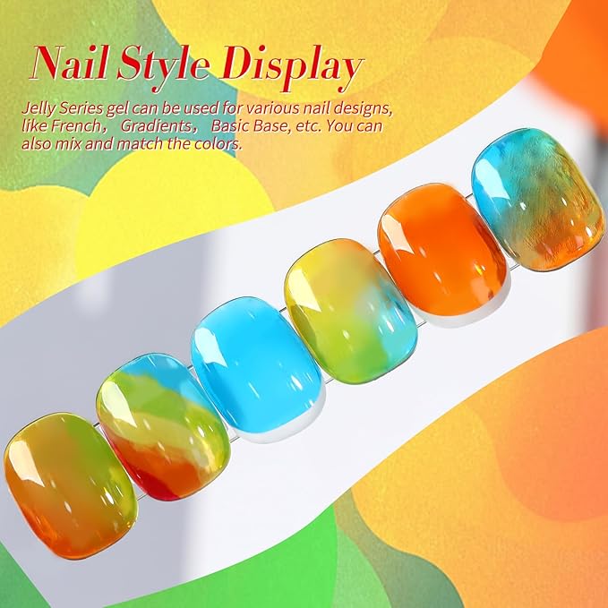 Born Pretty Neon Jelly Gel Nail Polish Glass Crystal Transparent Halloween Collection Soak Off Gel Nail Kit Minicure DIY Gifts 6PCS-Velvo Beauty