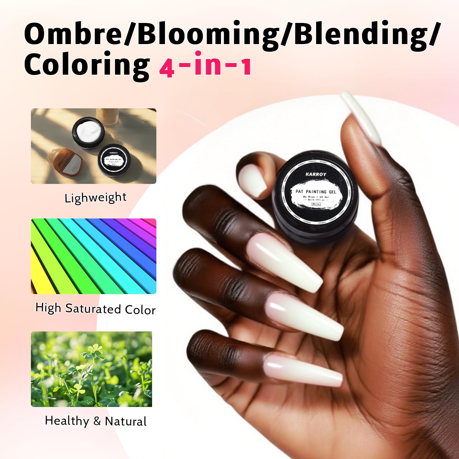 Sponge Pat Paint Nail Gel, Blending Colors Ombre Nails Gradient Gel Nail Blush Blooming Aura Nails Drawing Stripper Floral Painting Nail Art, No Wipe, UV/LED Curing 5ml 1PC (White)-Velvo Beauty