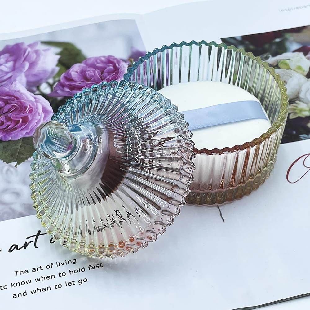 Ultra Soft Powder Puff and Rainbow Container 3.3" High Density Velvet Dusting Washable Reusable Powder Puff,Body Powder Puff and Glass Jar Holder Loose Powder Box with Puff(Multi-Color)-Velvo Beauty