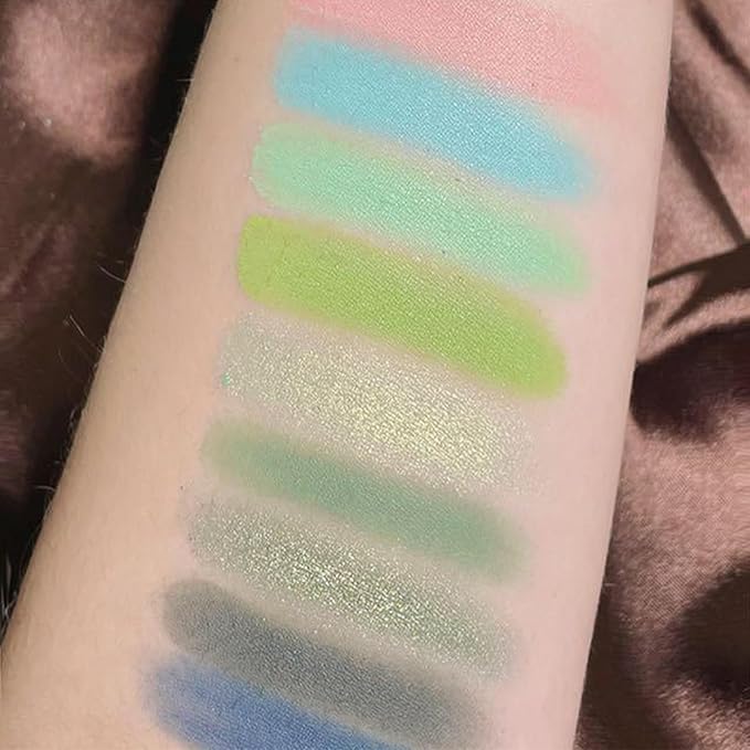 Erinde 9 Colors Eyeshadow Palette, Matte Shimmer Glitter Eye Shadow Palette Makeup, Highly Pigmented Long Lasting Waterproof, Natural Neutral Nude Eyeshadow Make Up Pallet, Blue Green-Velvo Beauty