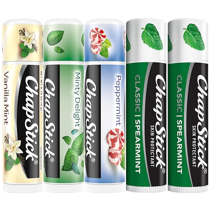 ChapStick Lip Balm, Mint Favorites (Vanilla Mint, Minty Delight, and Peppermint) + 2 Classic Spearmint, 0.15 Oz Ea (5 Piece Set)-Velvo Beauty