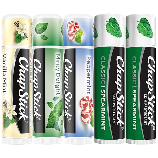 ChapStick Lip Balm, Mint Favorites (Vanilla Mint, Minty Delight, and Peppermint) + 2 Classic Spearmint, 0.15 Oz Ea (5 Piece Set)-Velvo Beauty