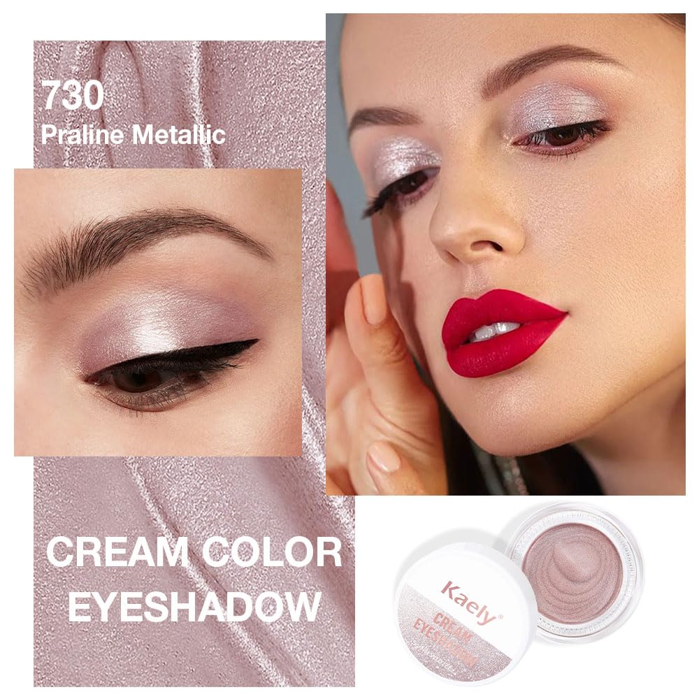 Kaely Single Cream Eyeshadow Pot, Praline Metallic Eye Shadow for Older Women High Pigmented Waterproof, Natural Eyeshadow Palette Makeup Brightener, sombras en crema para ojos, Blendable, 730-Velvo Beauty