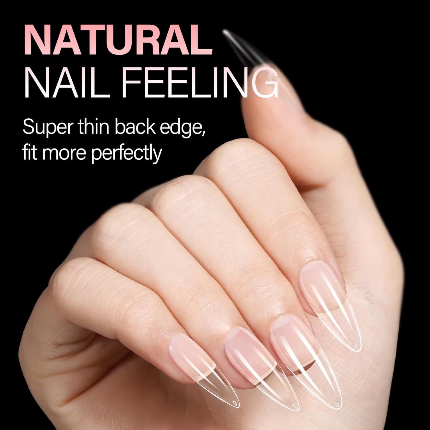 AILLSA Long Almond Nail Tips Full Cover Clear Gelly Nails Tips Half Matte Acrylic Tips Pre-Filed Fake Press on Nail Tips for Extension Home DIY Salon Manicure 216PCS 12 Sizes-Velvo Beauty