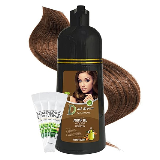 Gray Coverage Color Shampoo - 3-in-1 Color Depositing Shampoo with Herbal Formula, Ammonia-Free Hair Dye for Women & Men, Long-Lasting Root Touch Up (Dark Brown, Lasts 6 Weeks)-Velvo Beauty