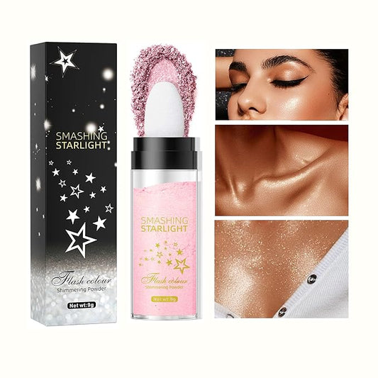 Fairy Highlight Puff Stick Highlight Patting Powder - Multi-Functional Shimmer Powder for Illuminating and Brightening Your Face and Body (#02 Pink)-Velvo Beauty