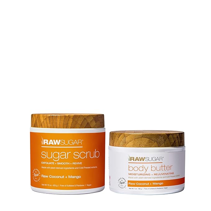 Raw Sugar Mango + Raw Coconut Body Ritual Bundle - Exfoliating Body Scrub and Body Butter, Formulated without Sulfates + Parabens, Body Care Products for Women & Men-Velvo Beauty