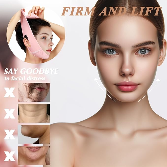 Reusable V Line Lifting Mask with Chin Strap, V Shaped Face Mask for Sagging, Jaw Exerciser (Pink)-Velvo Beauty