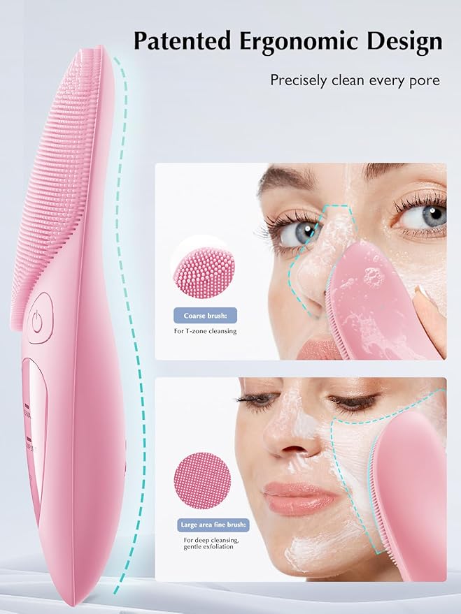 COSLUS Facial Cleansing Brush Silicone Face Scrubber: Waterproof Rechargeable Face Wash Brush, 4 Cleansing Modes, Electric Face Exfoliator for Men Women Cleaning, Exfoliating, Massaging-Velvo Beauty