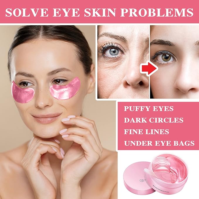 Under Eye Patches 60 Pcs,Pink Eye Mask,Puffy Eyes & Dark Circles Treatments,Improve Reduce Smooth Wrinkles,Fine Lines and Under Eye Bags,Hydrating & Moisturizing,Firm Eye Skin Care for Women and Man-Velvo Beauty