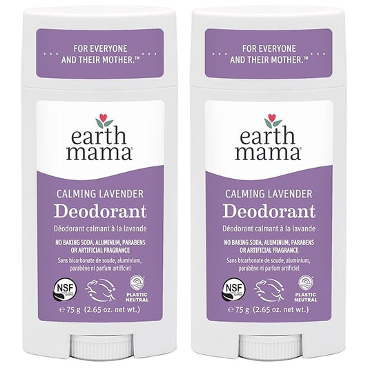 Earth Mama Calming Lavender Deodorant | Safe for Sensitive Skin, Pregnancy and Breastfeeding, Contains Organic Lavender, Calendula and Coconut Oil, No Baking Soda or Aluminum, 2.65-Ounce (2-Pack)-Velvo Beauty