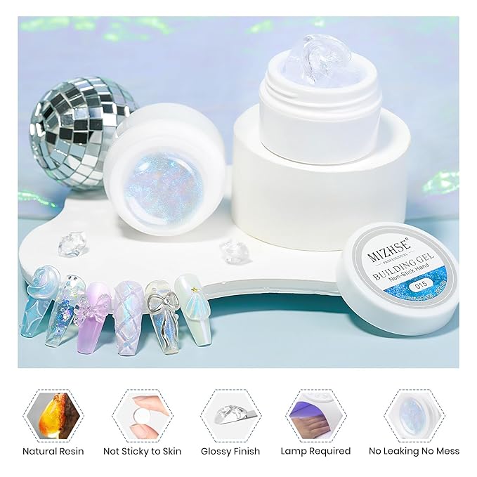 MIZHSE Non-Sticky Solid Builder Gel, Aurora Blue and Clear Sculpting Gel for Nails, Mermaid Pearl Building Carving Modeling Hard Extension 3D Nail Art Salon Home DIY-Velvo Beauty