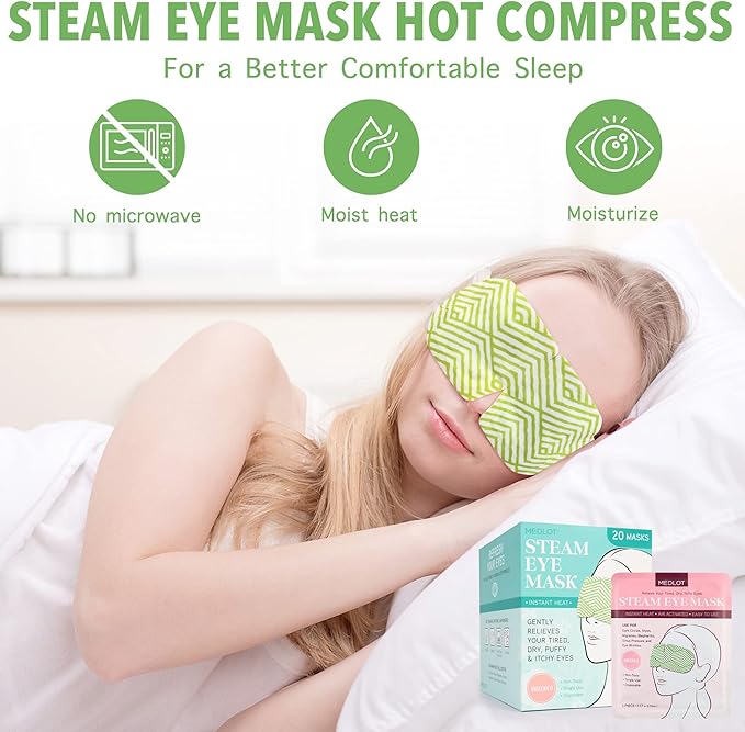 Steam Eye Masks, 20 Packs Heated Eye Mask for Dry Eyes, Puffy Eyes, Dark Circles, Disposable Moist Warm Eye Mask for Sleeping, Relief Eye Fatigue Hot Sleep Eye Mask, Unscented-Velvo Beauty