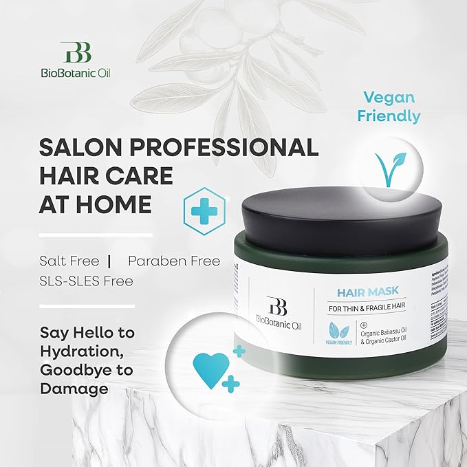 Bio Botanic Oil Hair Mask for Thin, Sparse & Brittle Hair | Strengthens & Restores | Organic Castor & Babassu Oils | SLS-Free, Paraben-Free, Deeply Hydrating & Softening | 250ml-Velvo Beauty