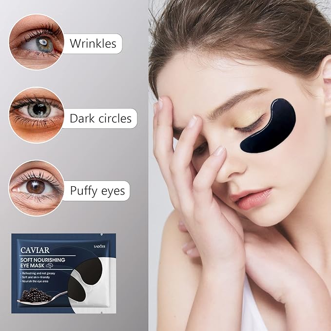 Under Eye Patches -30 Pairs Sakura Essence Eye Mask Eye Pads for Puffy Eyes, Reducing Dark Circles, Anti-Aging, Collagen Eye Mask for Moisturizing, Black-Velvo Beauty