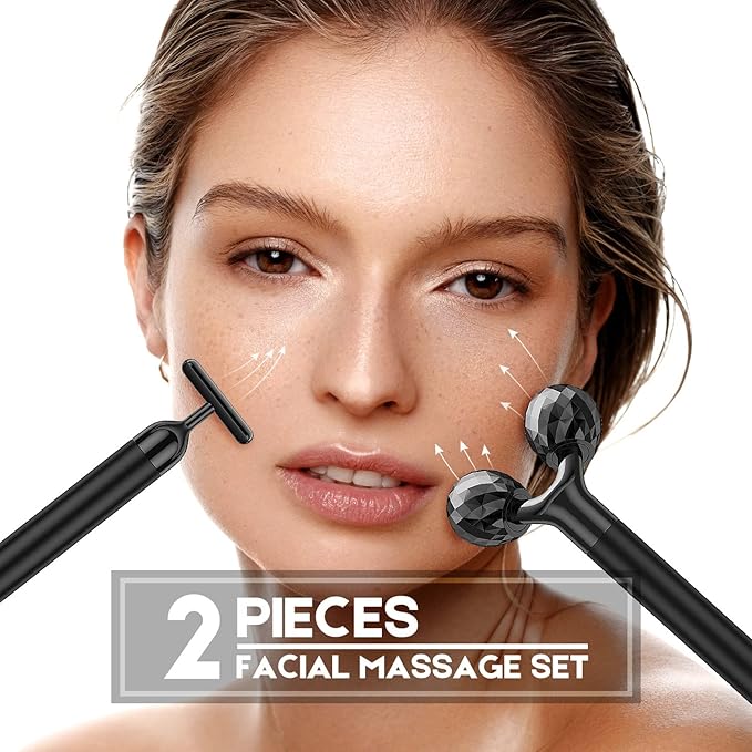 2-IN-1 Beauty Bar Electric Face Massager, 3D Roller and T Shape Arm Eye Nose Head Massager Facial Roller Massager Kit Skin Care Tools-Velvo Beauty