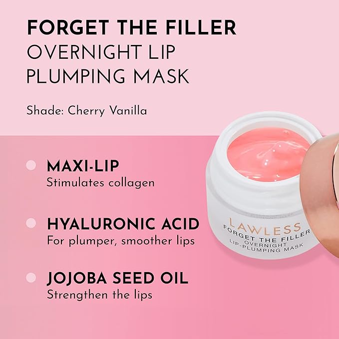 LAWLESS Forget the Filler Lip Mask - Candy Apple - Premium Overnight Lip Plumping Treatment with Natural Ingredients Designed to Plump, Hydrate, and Smooth Lips - 0.28 oz-Velvo Beauty