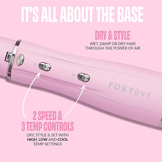 FoxyBae 3-in-1 Ceramic Interchangeable Hair Tools - Blowout Dryer - 3 Detachable Heads - 2.4" Blowout Brush, 1.5" Hot Round Brush & Drying Cylinder Hair Dryer Brush & Hair Styling Set [Party Pink]-Velvo Beauty