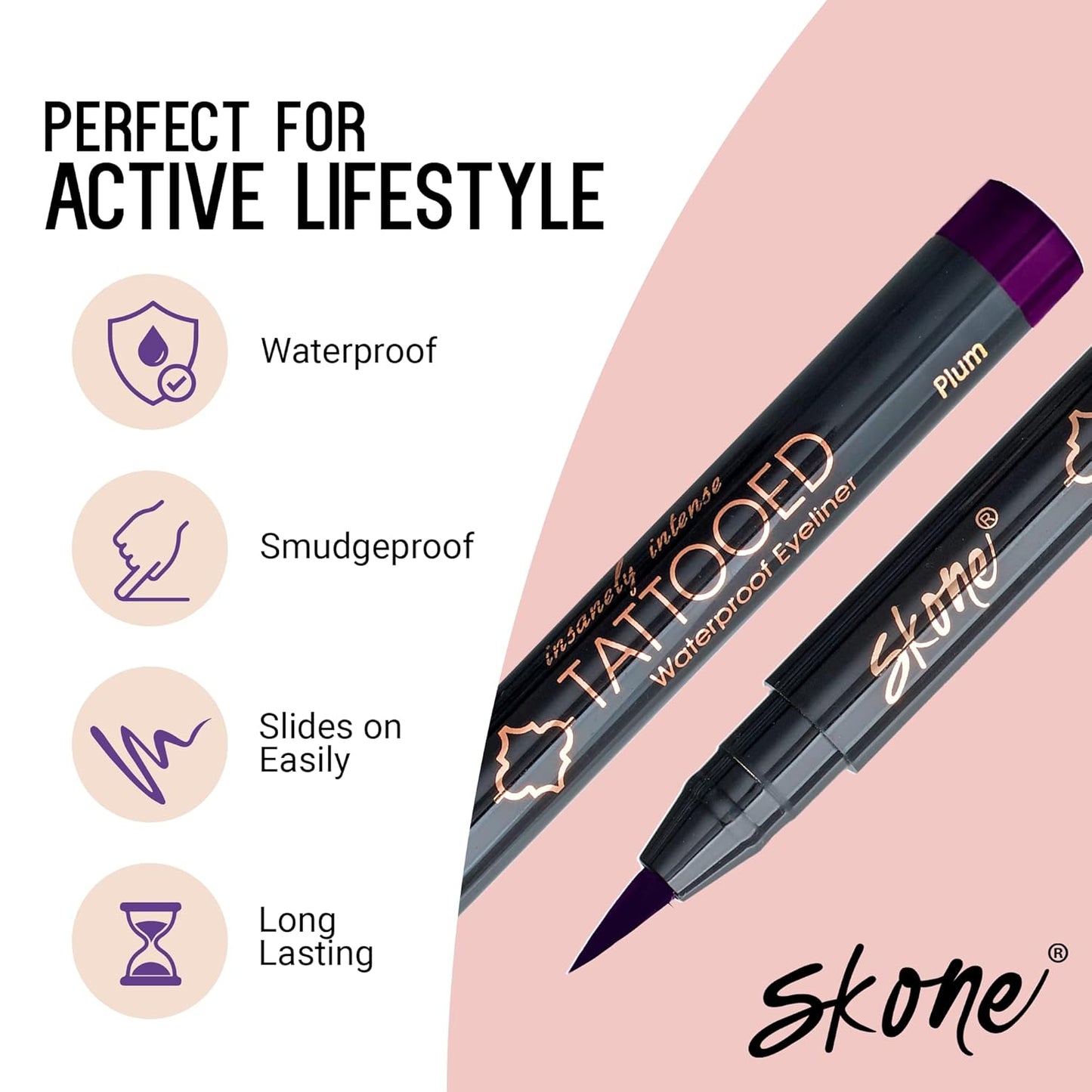 Skone Waterproof Liquid Eyeliner - Long Lasting & Smudge Proof - Insanely Intense Tattooed Eyeliner Pen with Felt Tip Applicator - Plum Black (0.07oz)-Velvo Beauty