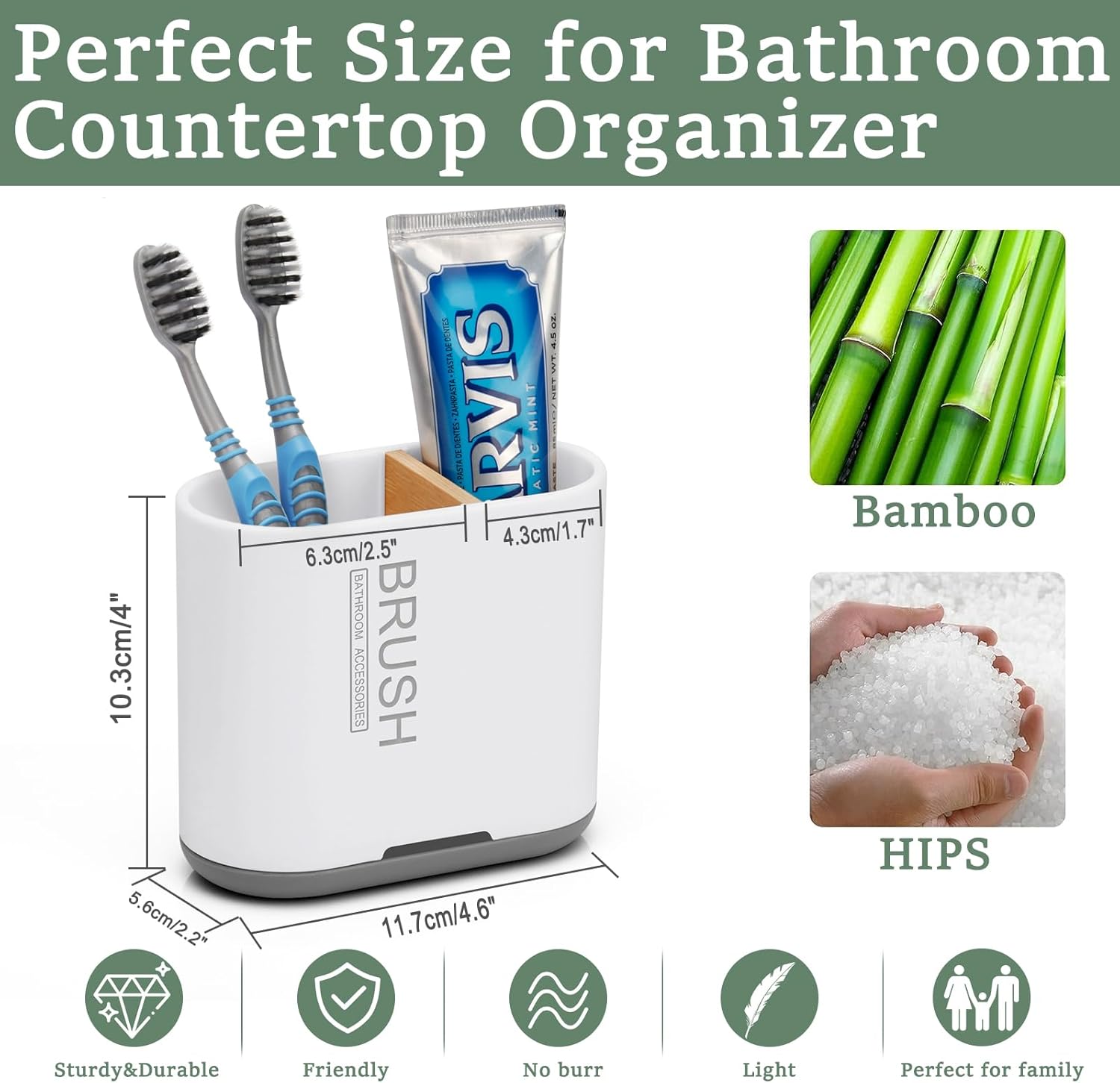 Toothbrush and Toothpaste Holder with Bamboo Divider for Bathroom Countertop Organizer, Detachable for Easy Clean, 2 Slots Electric Toothbrush Holders Storage Caddy Drainage for Family-White-Velvo Beauty
