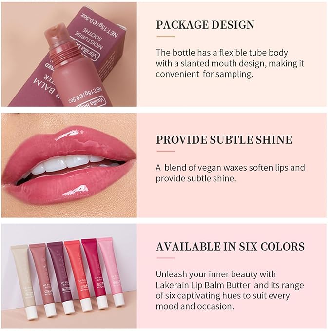 6 Color Hydrating Lip Butter Balm, Moisturizing Lip Repair, Lightweight Nourished Lip Glossy Christmas for Women (01 Vanilla)-Velvo Beauty