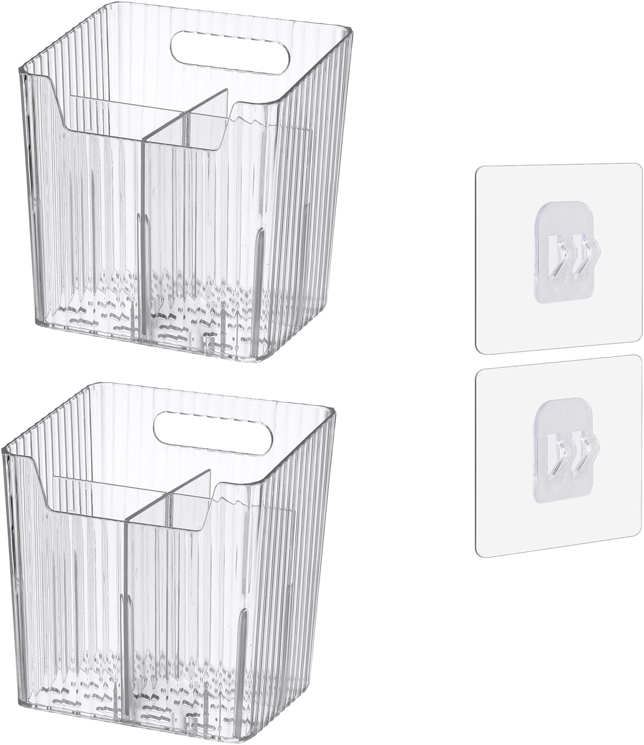 Set Of 2 Storage Organizer Bins Wall Mounted Shower Caddy, Bathroom shelves Stackable Clear Plastic Toothbrush Holder Adhesive Hanging Bin for Bathroom, Kitchen, Cabinet, Shower BPA Free Small (Clear)-Velvo Beauty