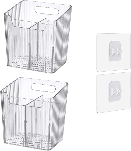 Set Of 2 Storage Organizer Bins Wall Mounted Shower Caddy, Bathroom shelves Stackable Clear Plastic Toothbrush Holder Adhesive Hanging Bin for Bathroom, Kitchen, Cabinet, Shower BPA Free Small (Clear)-Velvo Beauty