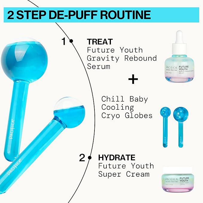 Pacifica Ice Roller Cryo Globes – Cooling Glass Facial Massager for Face, Eyes & Neck – Cold Therapy Beauty Tool for Puffy Eyes, Dark Circles, Redness, Wrinkles – Skin Care Gift for Women & Men-Velvo Beauty