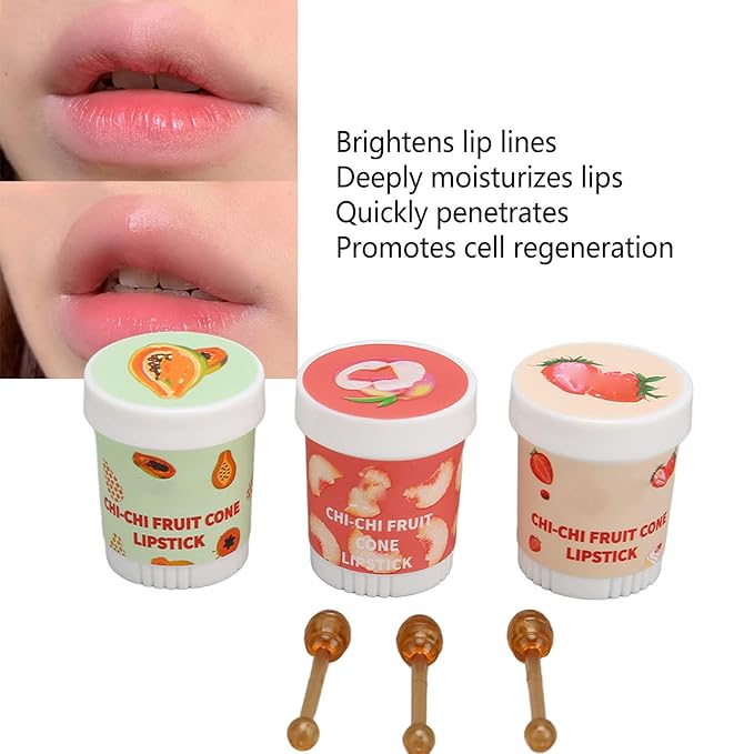 Lip Balm Cute, 3pcs Cute Ice Cream Shape Moisturizing Fragrance Wrinkle Removal Lip Care Cream for Chapped Lips Daily Use-Velvo Beauty
