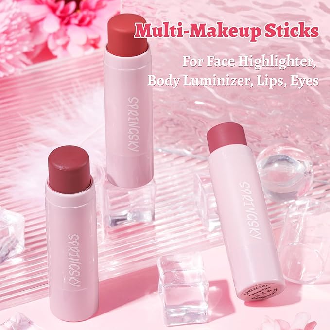 Face Stick Trio 3Pcs Multi-Use Makeup Blush Sticks, Buildable Blendable Lightweight Cream Blush Stick for Cheeks Make Up For Women 3-in-1 Blusher and Lip Makeup Sticks (04)-Velvo Beauty