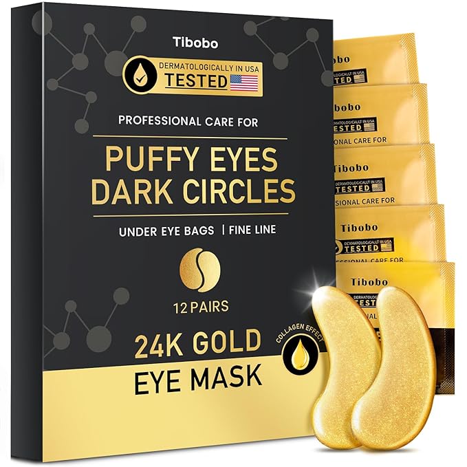 Under Eye Patches (12 Pairs) - 24K Gold Eye Masks Enriched with Abundant Collagen for Dark Circles, Puffy Eyes, Wrinkles - Gifts for Women Skin Care - Vegan & USA Tested-Velvo Beauty