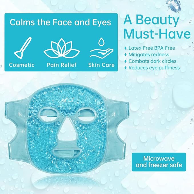 Ice Face Mask Reusable and Cold Gel Eye Mask for Puffiness/Dark Circles/Eye Bags/Dry Eyes/Headaches/Migraines/Stress Relief, Ice Pack for Eyes & Face (Blue)-Velvo Beauty