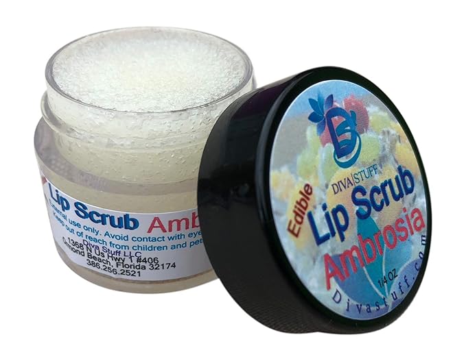 Diva Stuff Ultra Hydrating Lip Scrub for Soft Lips, Gentle Exfoliation, Moisturizer & Conditioner, Ambrosia with Coconut – ¼ oz (Made in the USA)-Velvo Beauty