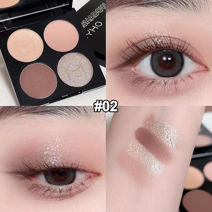 Erinde Quads Matte Eye Shadow Powder Makeup Palette, Nude Neutral Brown & Champagne Pink Shimmer Eyeshadow, Long Wearing Waterproof Everyday Eye Makeup, sombras de ojos, with Built-In Mirror, 02-Velvo Beauty