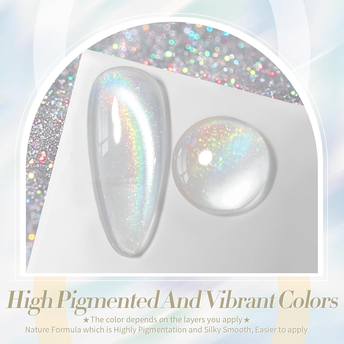 Born Pretty White Glitter Cat Magnetic Eye Gel Nail Polish, Holographic Glitter Iridescent Gel Nail Polish Soak Off Led Gel Nail Polish Nail Art Gel Manicure Salon DIY Gifts 15ML-Velvo Beauty