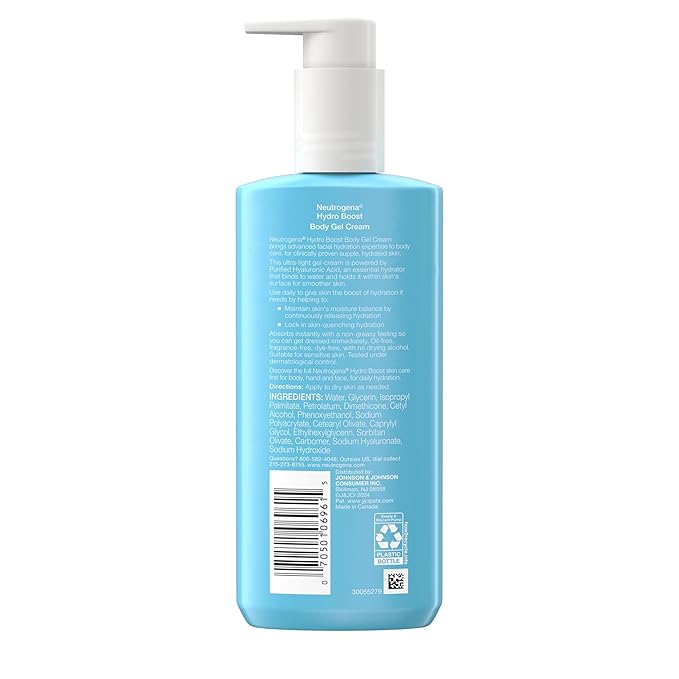 Neutrogena Hydro Boost Body Gel Cream Moisturizer with Hyaluronic Acid, Hydrating Lotion For Sensitive Skin, Fragrance Free, 8.5 oz-Velvo Beauty
