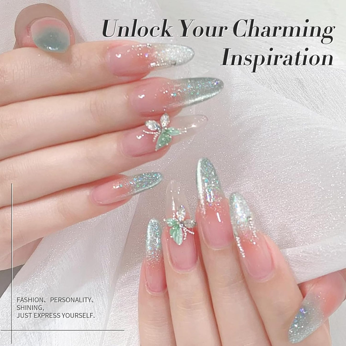 Born Pretty Green Cat Magnetic Eye Gel Nail Polish Shimmer Glitter Flakes Holographic Aurora Mint Green Magnetic Gel Polish Nail Art Manicure DIY at Home 15ML-Velvo Beauty