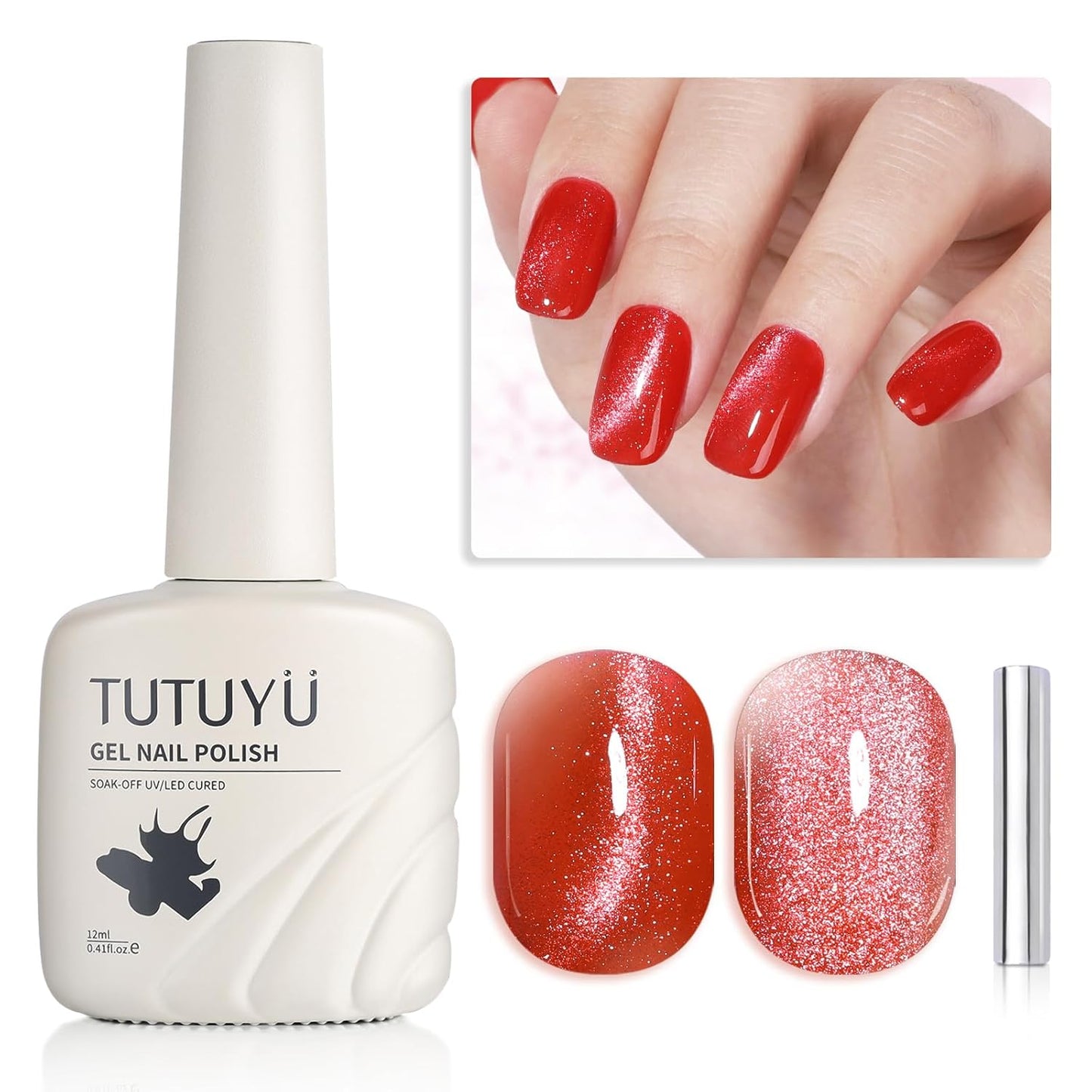 Red Cat Eye Gel Nail Polish - Perfect for DIY at Home & Ideal Gift for Nail Art Lovers!-Velvo Beauty
